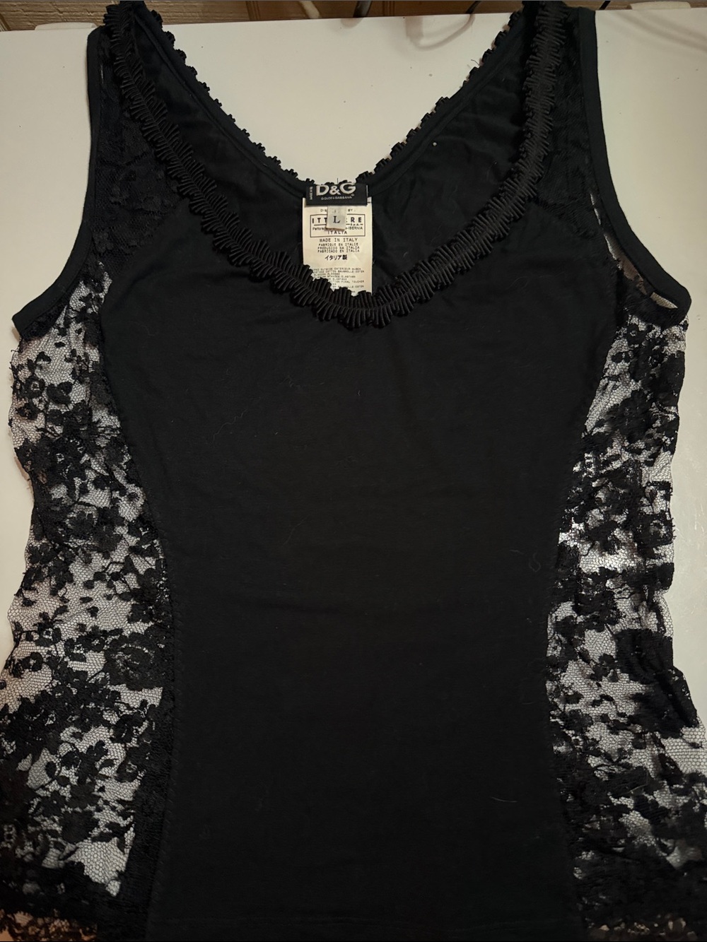 Vintage Dolce & Gabbana Black Lace-Trim Sleeveless Camisole